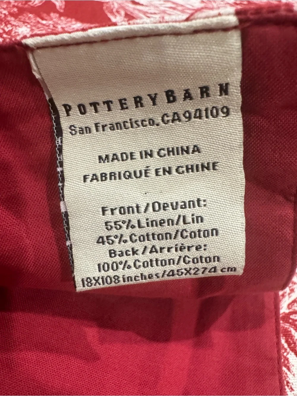 Pottery Barn Red Toile de Jouy Table Runner Retired